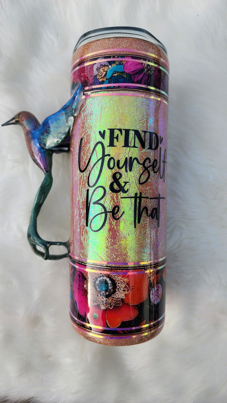 Holographic Hummingbird 3D Epoxy Tumbler – Floral Glitter Cup with Inspirational Quote- 20 ounce