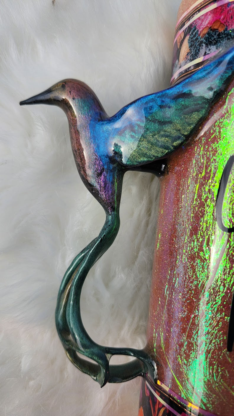 Holographic Hummingbird 3D Epoxy Tumbler – Floral Glitter Cup with Inspirational Quote- 20 ounce