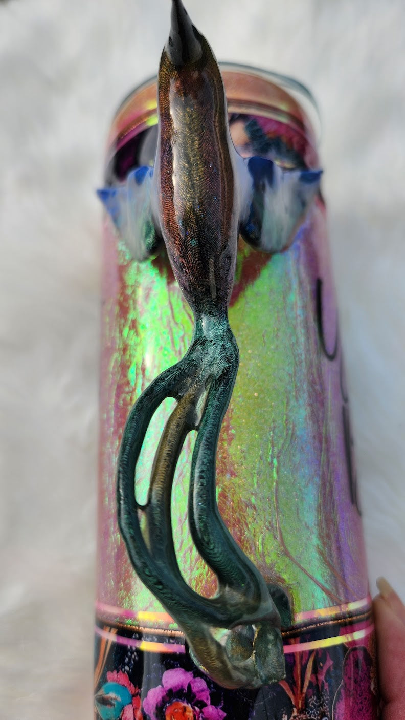 Holographic Hummingbird 3D Epoxy Tumbler – Floral Glitter Cup with Inspirational Quote- 20 ounce