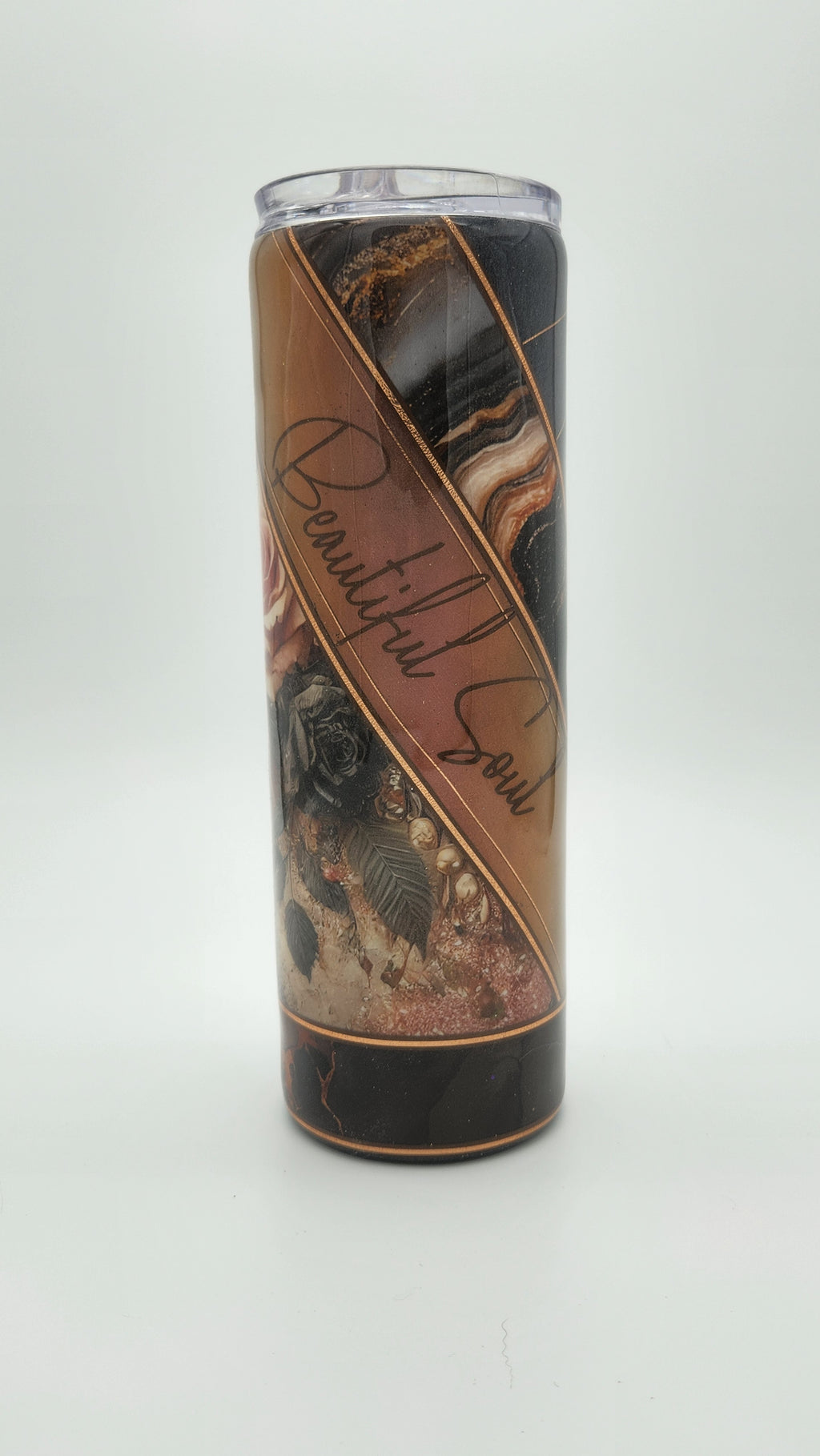 Beautiful Soul 30oz Tumbler – Elegant Black & Bronze Floral Design