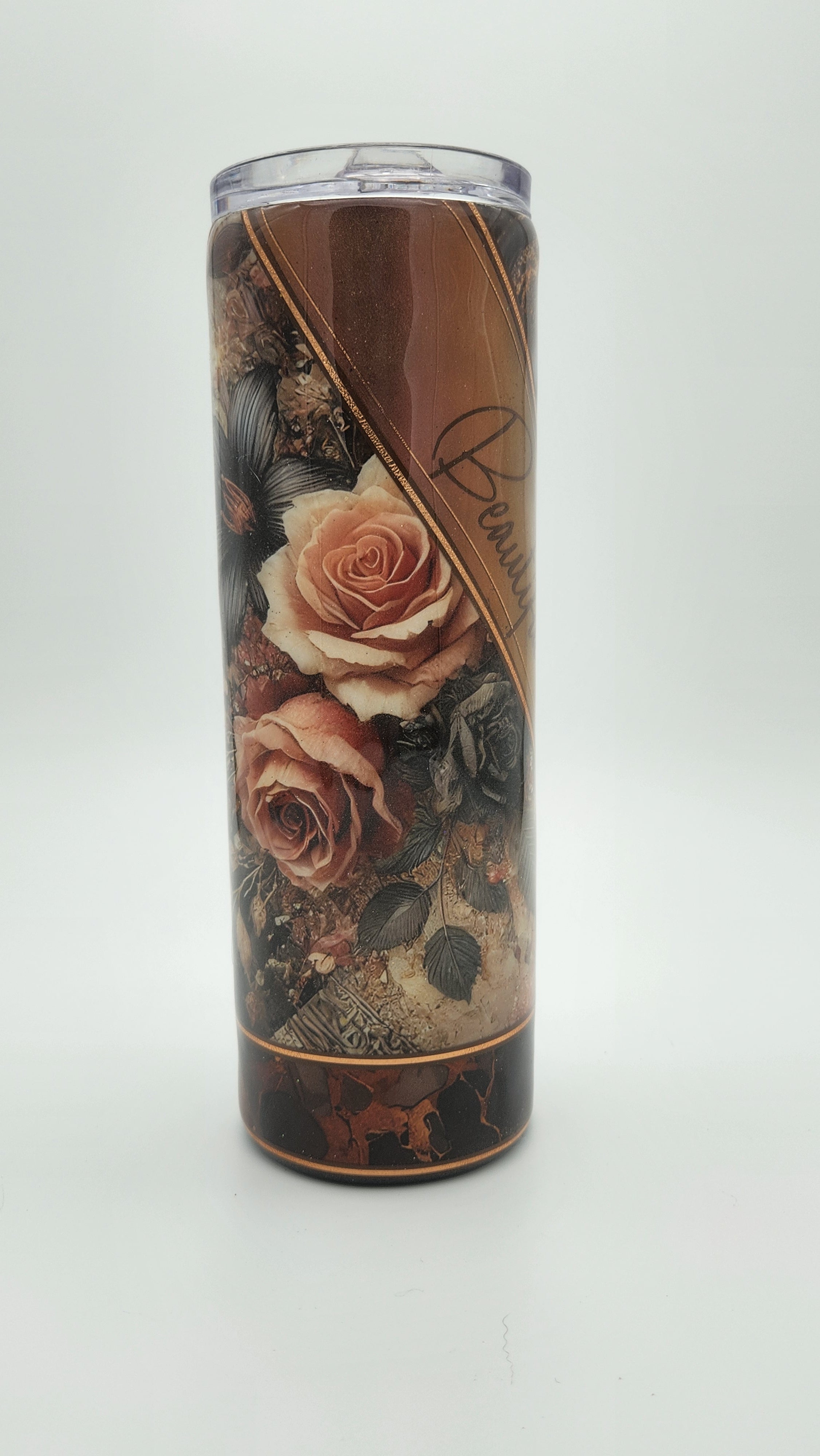 Beautiful Soul 30oz Tumbler – Elegant Black & Bronze Floral Design