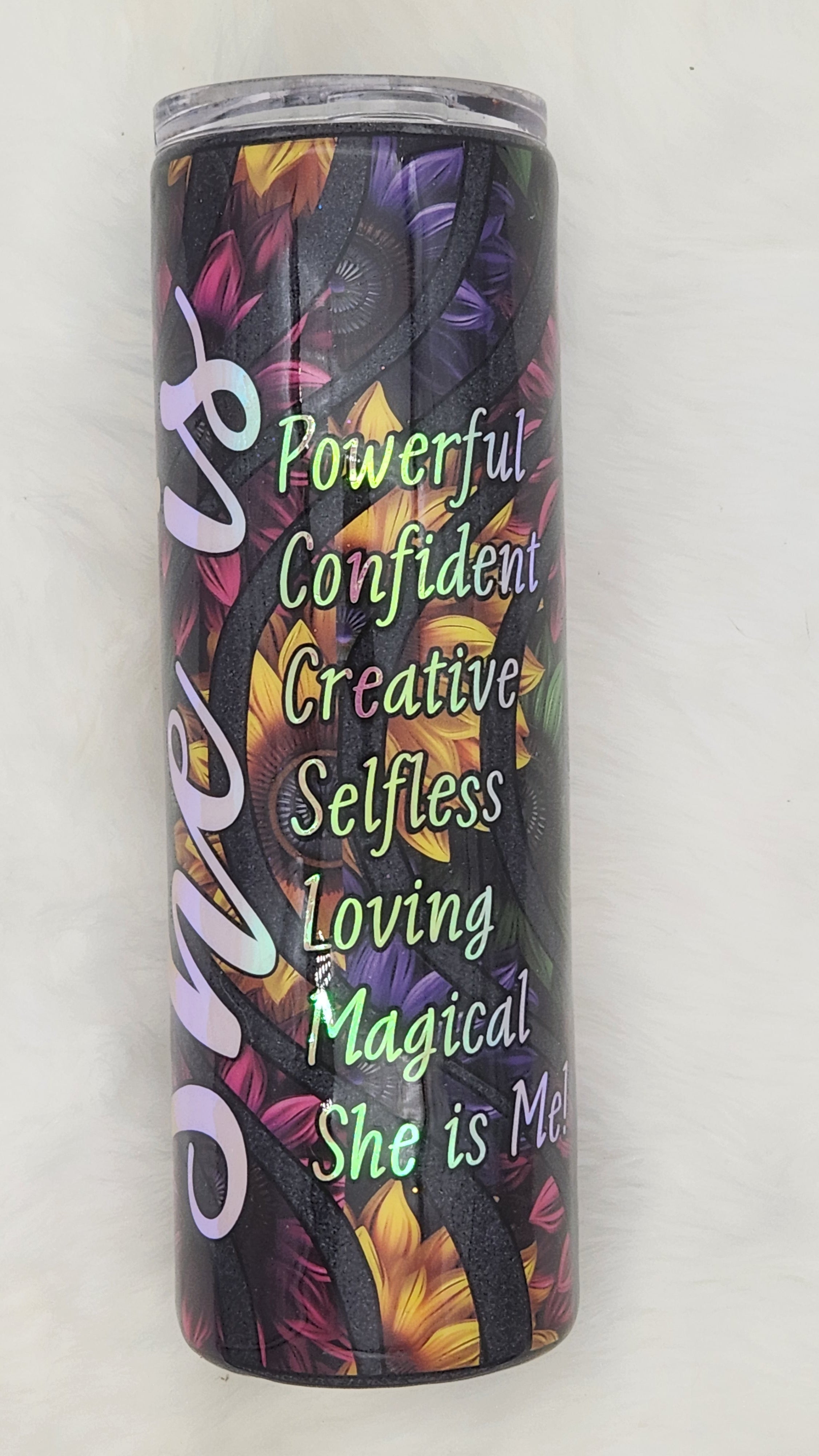 She Is Me Tumbler – 30 oz Inspirational Sunflower & Floral Cup | Empowering Gift for Women
