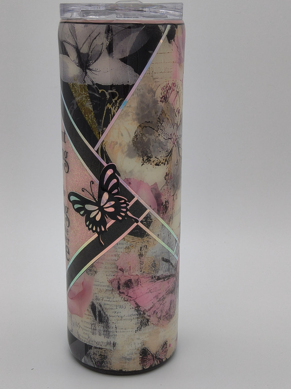 Motivational Butterfly Tumbler – “If You Want Something You’ve Never Had” Quote | Glitter Floral Stainless Steel Cup 30 oz