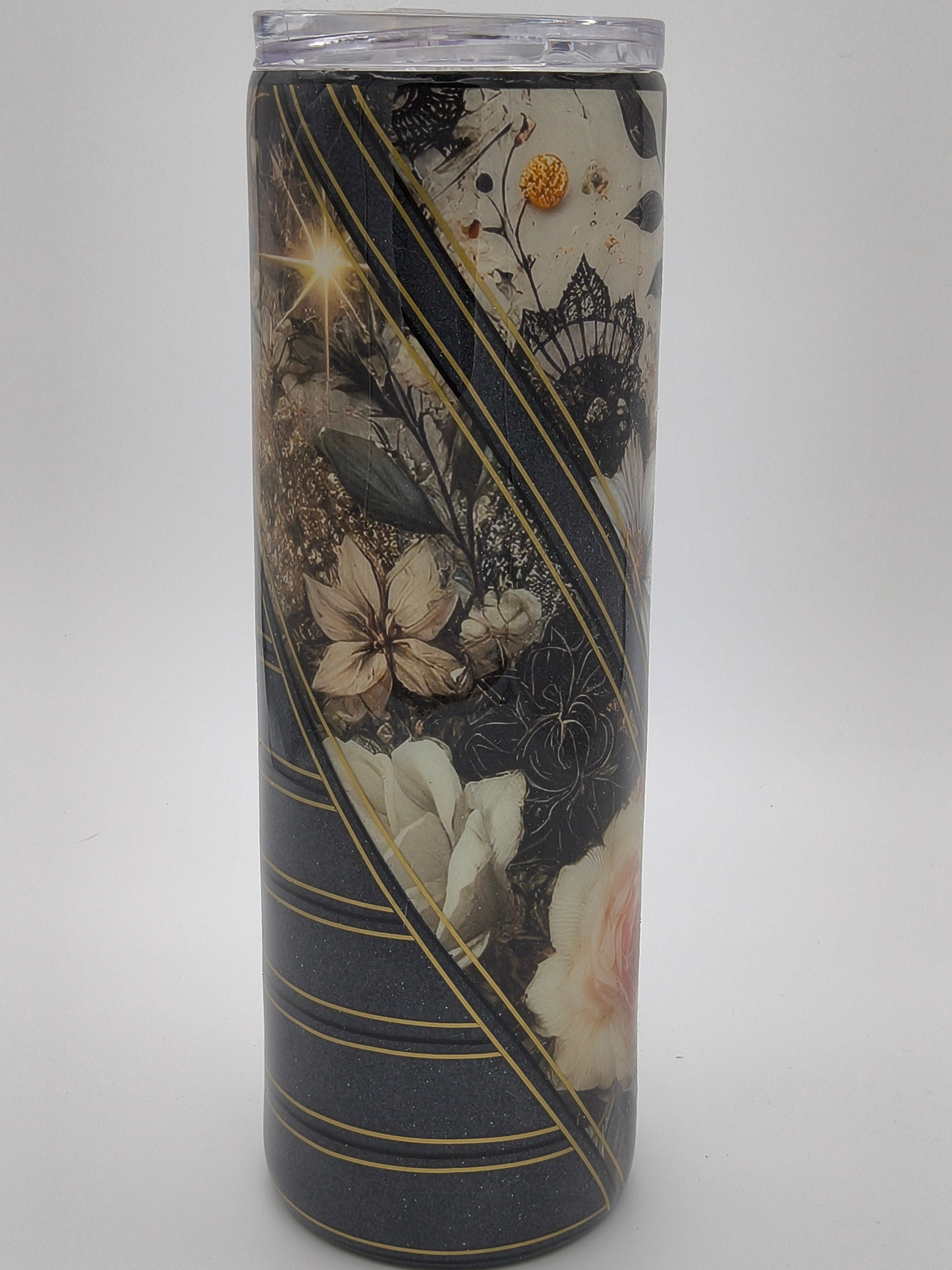 Elegant Midnight Gold Floral Tumbler 30 0z