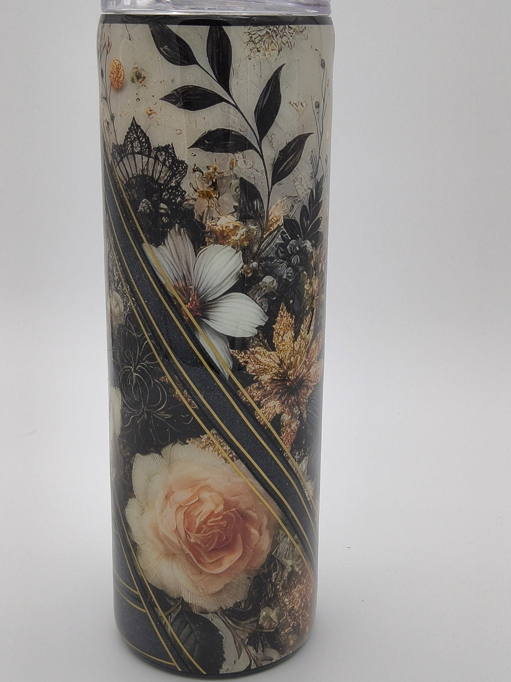 Elegant Midnight Gold Floral Tumbler 30 0z