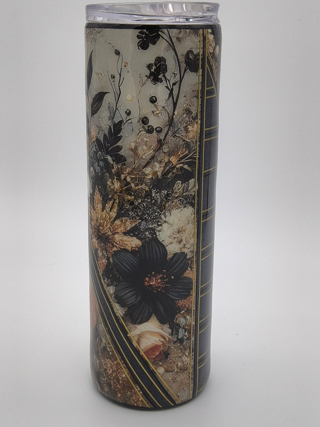 Elegant Midnight Gold Floral Tumbler 30 0z