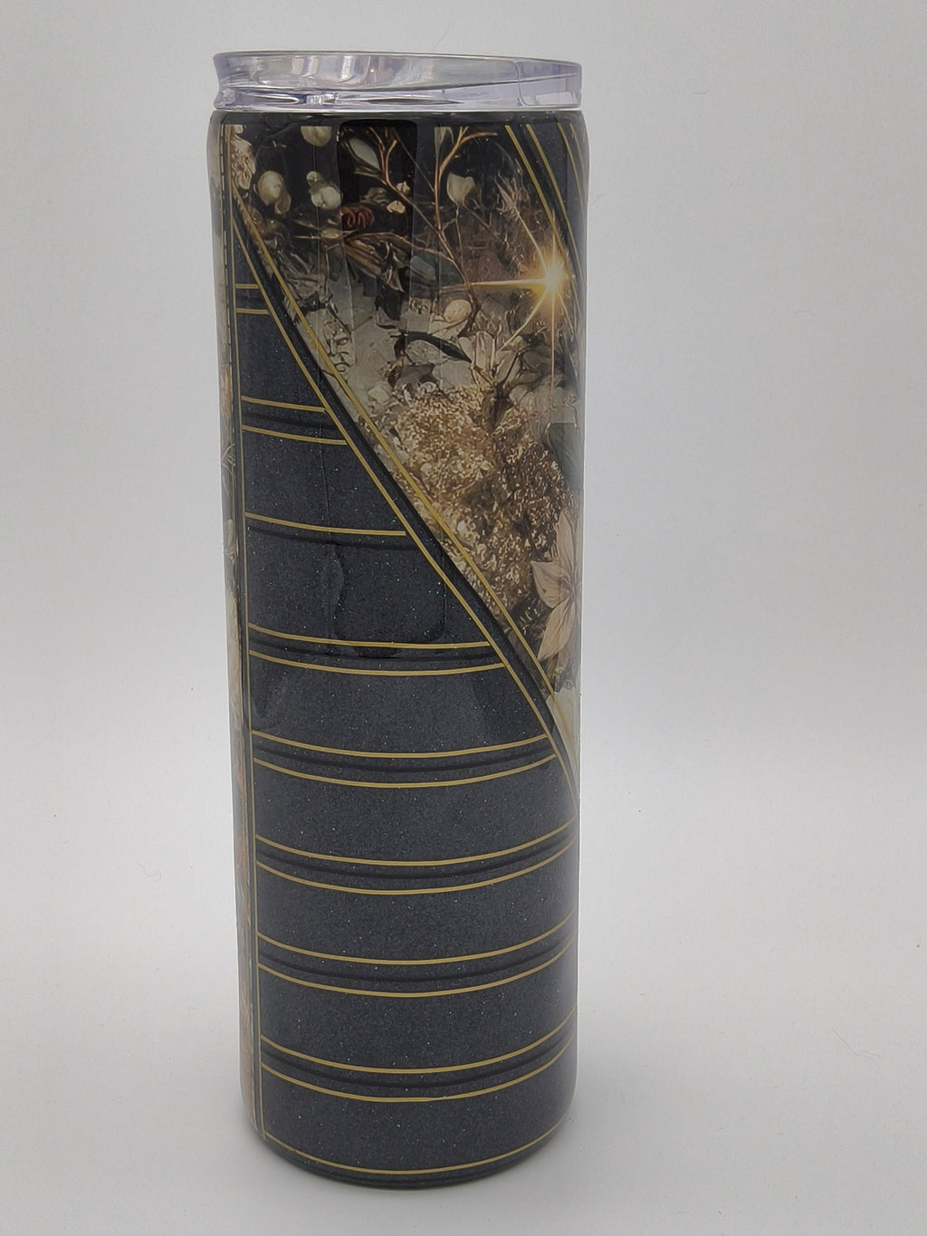 Elegant Midnight Gold Floral Tumbler 30 0z