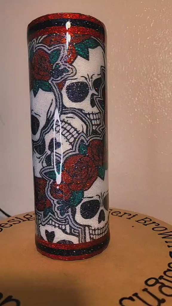 Skulls with Red Roses 20oz Tumbler – Gothic Floral Stainless Steel Cup
